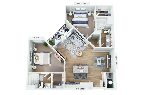 a floor plan of a 3 bedroom apartment with a bathroom and a bedroom floor plan